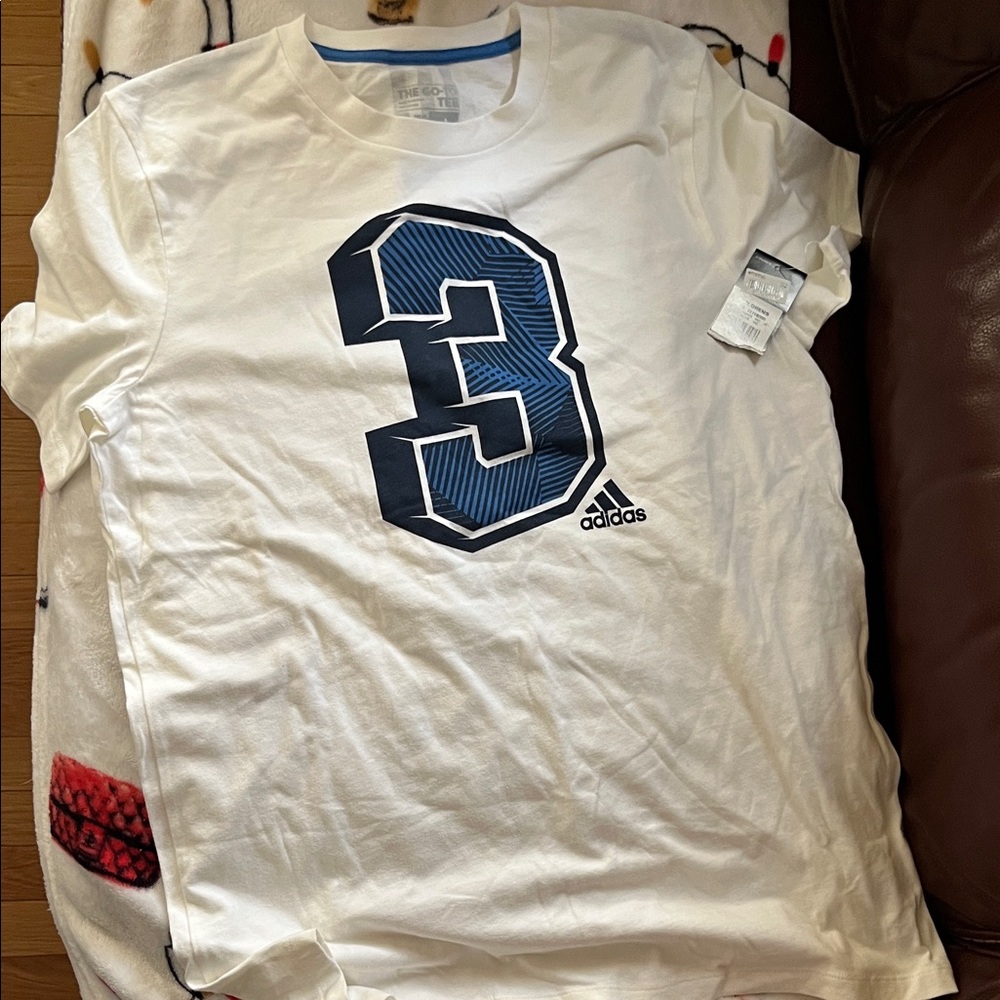 Adidas White and Blue Graphic Tee NWT